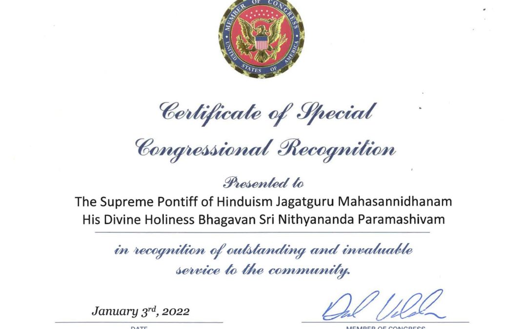United States Congressman, David Valadoa, confers a Certificate of Special Congressional Recognition to The SPH